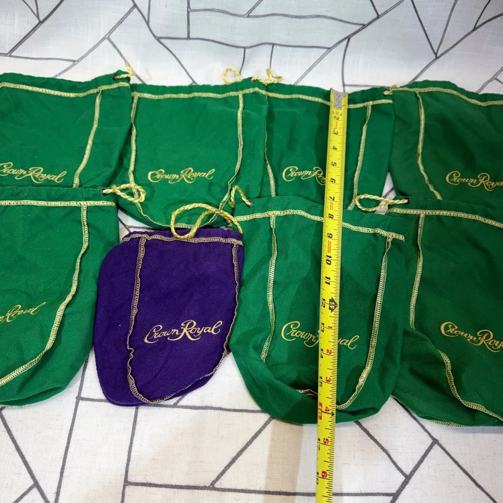 Crown Royal Drawstring Bags 9 Inch Green and Purple Lot of 8 Crafting Storage
